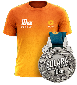 Original SOLARA 10 kilometre race jersey and silver-coloured finisher medal