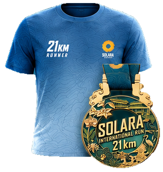 Original SOLARA 21 kilometre race jersey and gold-coloured finisher medal