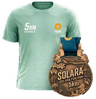 Original SOLARA 5 kilometre race jersey and bronze-coloured finisher medal