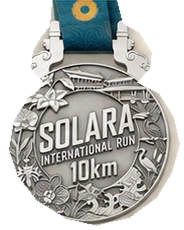 Silver-coloured SOLARA 10 kilometre finisher medal