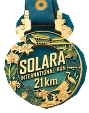 Gold-coloured SOLARA 21 kilometre finisher medal