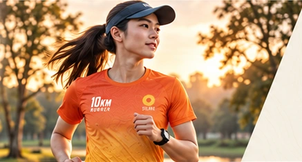Runner in the approved orange SOLARA 10 kilometre jersey