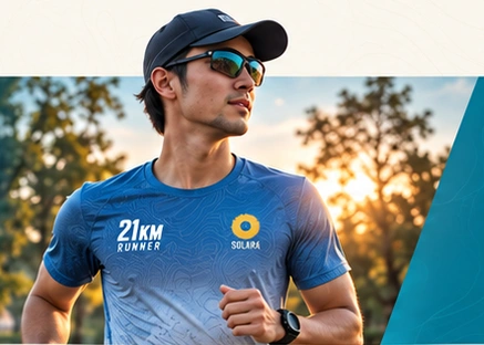 Runner in the approved blue SOLARA 21 kilometre jersey